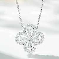 925 Silver Four-Leaf Clover Necklace Women's Red Gangyu Full Diamond High-End Craftsmanship Clavicle Chain-White Diamond  925 Silver