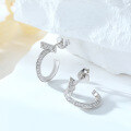 wholesale S925 Sterling Silver C-shaped Earrings High-end European and American Fashion Double C Stud Earrings for Women, Small Niche Full Diamond Zirconia Hoop Earrings-0-2