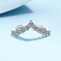 wholesale S925 Sterling Silver Large V Moissanite Ring Pinky Ring Fashion Statement Minimalist and Elegant Holiday Gift-90 points (Moissanite)  No. 10