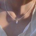 wholesale S925 sterling silver high-end delicate geometric oval smooth pendant necklace for women, summer minimalist versatile accessory-0-2
