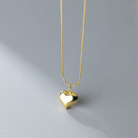 wholesale Sterling Silver S925 Minimalist Small Heart Necklace Simple Little Red Book Smooth Surface Peach Heart Pendant Collarbone Chain D9105-S925 silver necklace electric silver 925 silver