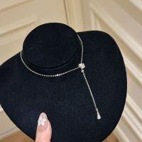 wholesale S925 Sterling Silver Ruiqiu Waterdrop Y-Necklace, Small and Chic Design, Light Luxury, Versatile for Ladies, Slim Waist Chain with Tassels-Platinum>925 silver