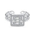 wholesale S925 Sterling Silver Light Luxury Women's Square Zirconia Row Diamond Design High-End Exquisite Step-Cut Stone Closed Ring-0-6