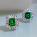 wholesale S925 Silver New European Style Simulated Emerald 8*10 Earrings with Luxurious Inlaid Elegant Studs-0-3