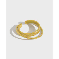 wholesale S925 sterling silver JA333 Korean-style minimalist asymmetrical double-ring two-layer circle ring women's finger ring personality silver jewelry-Platinum [No. 14/Adjustable]>Opening adjustable