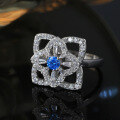 wholesale S925 Sterling Silver Cloud-Pull Jewelry Rotating Flower Ring with 5A White Zircon and Blue High-Carbon Diamond-0-3