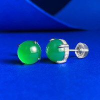 wholesale 925 Silver New Style Simulated Green Chrysoprase Earrings with Luxurious Classic Setting for Wealthy Women-E456 Chrysoprase [Large Size 8mm]  925 Silver