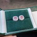 wholesale S925 Sterling Silver Pink Sakura Full Diamond Square Stud Earrings, Versatile and Elegant Silver Jewelry Wholesale-0-1