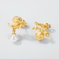 wholesale Original design retro handmade brushed floral earrings for women, S925 silver gold-plated, lightweight luxury fashion pearl earrings, customizable-0-2
