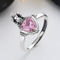 wholesale S925 sterling silver crown wings castle heart pink zirconia ring, French luxury style elegant ring for women-0-3
