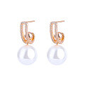 wholesale Metal minimalist zircon earrings with pearl studs for women,-0-4