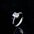 Sterling Silver Natural Blue Topaz Moissanite Princess Rectangular Ring-0-2