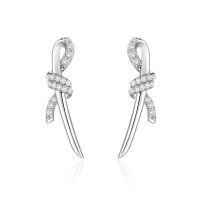 wholesale S925 Sterling Silver Amazon Wish Cross-Border Bestseller Bow Knot Earrings Light Luxury European and American Style Twisted Rope Minimalist Earrings-Platinum 925 silver