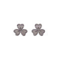 wholesale S925 Sterling Silver White Shell Three-Leaf Flower Lucky Charm Earrings, Sweet and Unique Floral Design Earrings-0-4