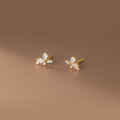 wholesale S925 Sterling Silver Minimalist Elegant Earrings Small and Delicate Diamond-Accented Leaf Literary Ear Accessories Wholesale M00506-0-3