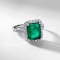 wholesale Metal, European and American new luxury rectangular lab-grown emerald ring for women, vintage fashion princess band, high-end feeling hand accessory-0-2