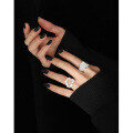 wholesale S925 Sterling Silver 369 Korean Version Ins Trendy Design Asymmetrical Concave-Convex Surface Openwork Textured Open Ring-0-2