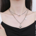 wholesale S925 Sterling Silver Korean Style Double-Layer Interlocking Chain 3D Heart Sweater Hoodie Versatile Trendy Necklace-0-2
