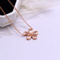 wholesale 925 Silver Rose Gold Pink Sakura Flower Necklace, Fashionable Pink Crystal Collarbone Chain for Women-0-3