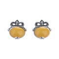 wholesale S925 Sterling Silver Retro Distressed Fashion Minimalist Knot Coin Amber Stone Stud Earrings Trendy Versatile Earrings-0-4