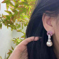 wholesale S925 silver metal material, Zhuo Zhi Fan jewelry live broadcast new 14mm pearl earrings, versatile and elegant two-way design for women-0-3
