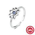 wholesale S925 Sterling Silver Moon Flower Diamond Opal Adjustable Ring for Women-0-4