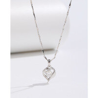 wholesale 999 Sterling Silver Moissanite Necklace for Women, Summer Small and Exquisite Luxury Advanced Sense Heart Pendant Versatile Collarbone Chain Necklace-50 point moissanite 999 silver necklace 999 silver