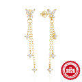 wholesale S925 Sterling Silver Chain Butterfly Tassel Diamond Inlaid Earrings, Korean Style, Unique, and Sophisticated-0-5