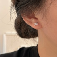 wholesale S925 Sterling Silver Embroidered Bow Ear Studs for Women, Small and Minimalist, Fresh and Niche Trendy Earrings-Sterling silver