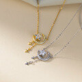 wholesale S925 Sterling Silver Fresh and Sweet Ins Style Diamond-Inlaid Moon and Star Tassel Necklace Y01375-0-2