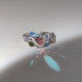 wholesale 925 Sterling Silver Korean Style INS Niche Design Textured Opal Moonstone Ring with Micro-Set Colorful Zircon-0-0