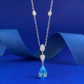wholesale S925 silver new jewelry pear-shaped 8*12 teardrop necklace healing sea blue pendant for women 40+5-0-5