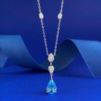 wholesale S925 silver new jewelry pear-shaped 8*12 teardrop necklace healing sea blue pendant for women 40+5-N191 Ocean Blue>925 Silver