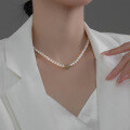 wholesale S925 Silver Women's Pearl and Hetian Jade Elegant Collarbone Necklace Simple Retro Style Necklace D9452-0-0