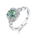 wholesale S925 Sterling Silver Green Moissanite 1 Carat Four-Prong Setting Ring with GRA Certificate Light Luxury Gemstone Ring-0-4