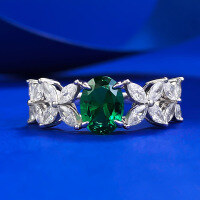 wholesale S925 Sterling Silver Fashionable Full-Set 6*8mm Emerald Zircon Exquisite Niche Stacking Ring for Daily Layering-R1019 Emerald No. 7