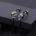 wholesale 925 Silver Designer Gothic Dark Retro Style Skull Ear Stud Halloween Accessory Gemstone Inlaid Earrings-0-1
