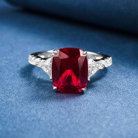 wholesale Metal Material: 925 Silver, New Style of Mujing Jewelry 8*10 Pigeon Blood Red Gemstone Ring with Luxurious Full Diamond Setting for Daily Wear-R621 Red Diamond No. 6
