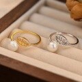 wholesale 925 Silver Trendy Zircon Inlaid Leaf Ring for Women, Ins Fashion Versatile Minimalist Open Adjustable Band-0-0