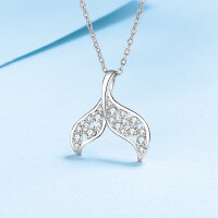 wholesale PT950 Gold-Plated 925 Sterling Silver Moissanite Necklace for Women, Fashionable Dolphin Tail Pendant, Versatile Gift, Hot Sale in Live Streaming-Moissanite/39.3 points>925 silver