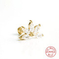 wholesale Sterling Silver S925 Rhinestone Marquise Threaded Turtle Ear Stud, Ins Body Piercing Jewelry-0-7