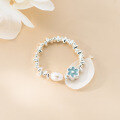 wholesale S925 Sterling Silver Small Fresh Sweet Pearl Flower Crushed Silver Ring Simple Small Flower Ring R02862-0-4