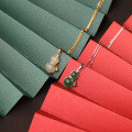 wholesale Gold-plated 925 Silver Enamel Bamboo Leaf Inlaid Hetian Jade Gourd Pendant Necklace, New Chinese Palace Style-0-0