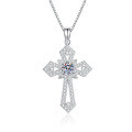 S925 Sterling Silver Moissanite Hip-Hop Cross Pendant Necklace Wholesale-0-3