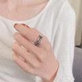wholesale S925 Sterling Silver Retro Multi-layer Cross Drip Glaze Black and White Line Ring, Trendy Creative Sweet and Cool Style Ring-0-1