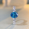 wholesale S925 Sterling Silver Crystal Ring, Small Niche Zircon Aqua Blue Color, 8A High Carbon Diamond Gemstone Live Streaming Hit-0-2