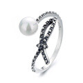 wholesale S925 sterling silver Korean-style elegant vintage pearl bow index finger versatile open ring-0-4