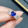 wholesale 925 Sterling Silver Simulated Sapphire Heart-Shaped Ring for Women, 7*7 Ice Flower Cut, Live Broadcast Best-Seller-0-2