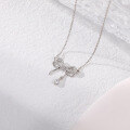 wholesale 925 Sterling Silver Bow Necklace for Women, Summer Ins Style, Luxe Minimalist, Unique New Collarbone Chain Jewelry-0-1