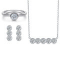 wholesale S925 Sterling Silver European-Style Three-Piece Jewelry Set with Square Zircon Earrings, Stackable Rings, and Necklace-0-22